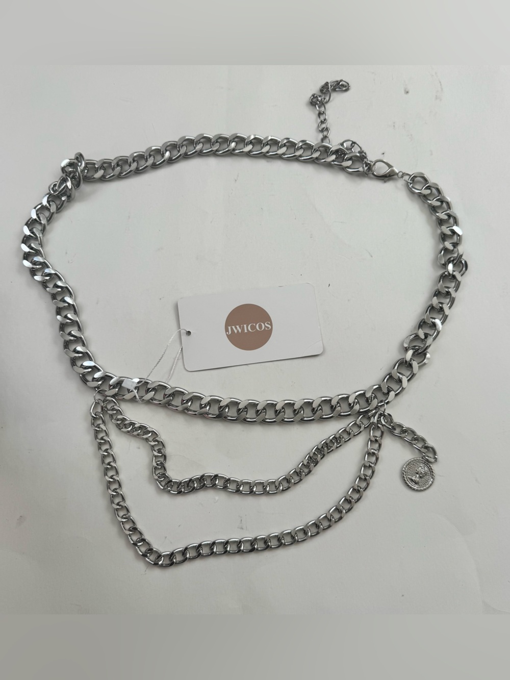NWT Silver Bohemian Layered Waist Chain Belt Coin Charm Chunky Body Chain Y2K